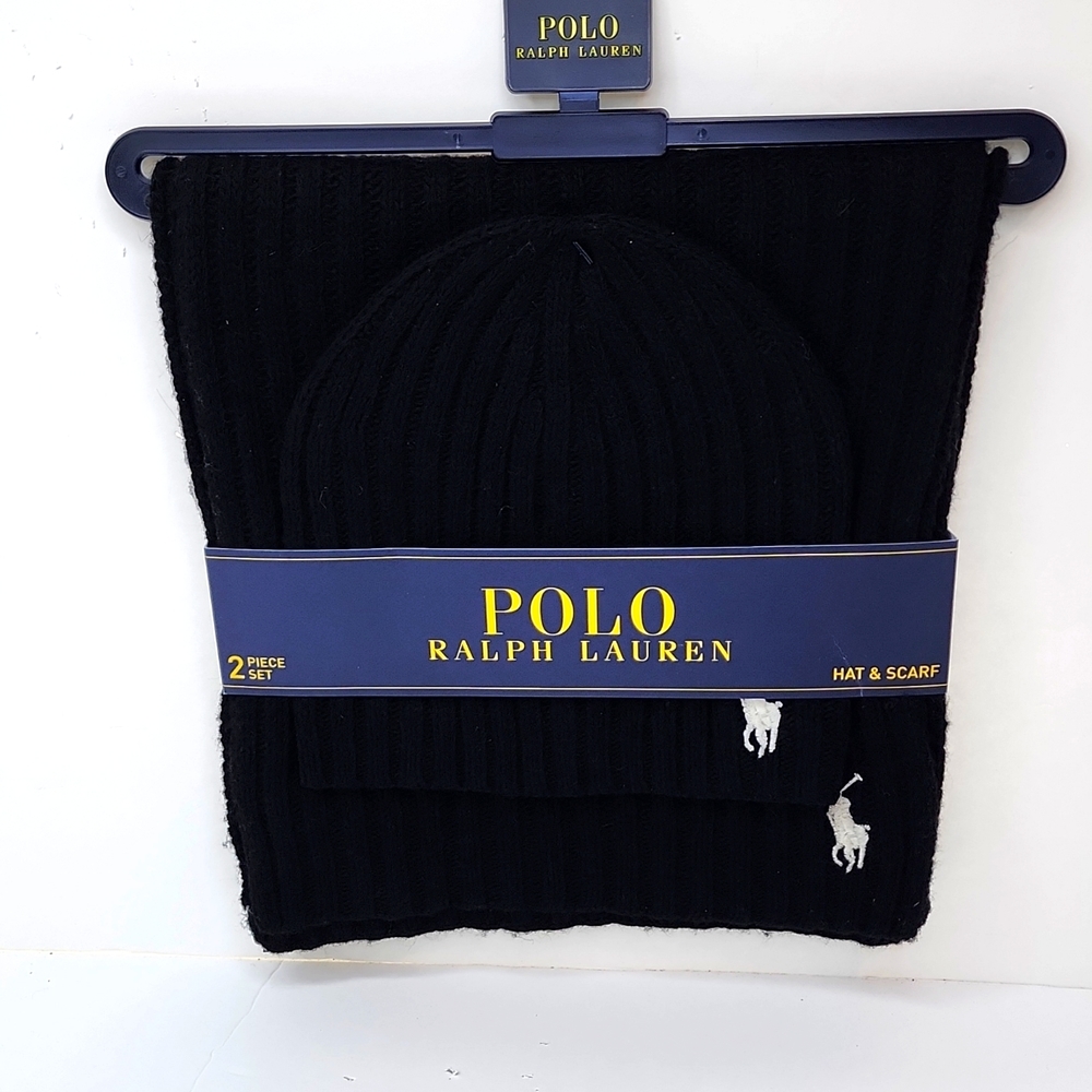 POLO RALPH LAUREN 2 PIECE SET, BLACK HAT & SCARF